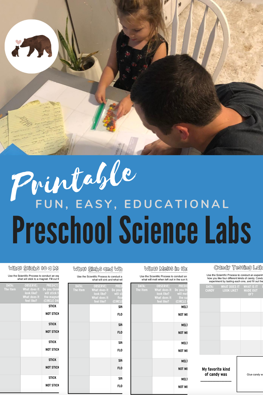 Easy to use printable lab report templates for preschool and kindergarten students - print, experiment, then record! Practice using the scientific method with these fun, easy to follow experiments!