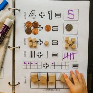 Students can practice adding 1 more to numbers 1 through 4 with these interactive printable worksheets. Add manipulative for a more hands-on activity!